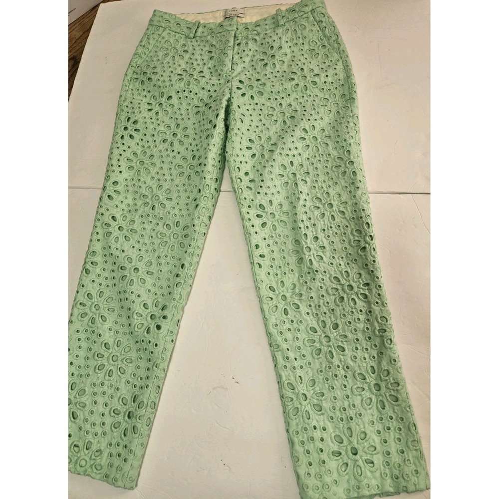 J. CREW Cafe Capri Eyelet Pants in Mint Seafoam Green Size 2 Women Cotton Prep